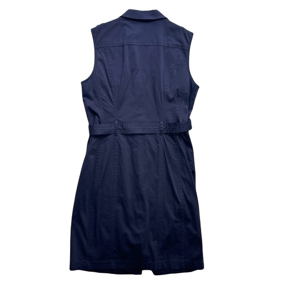 Calvin Klein Shirt Dress Women’s Sz 12 Navy Blue Sleeveless Midi V-Neck Belt - Picture 8 of 12